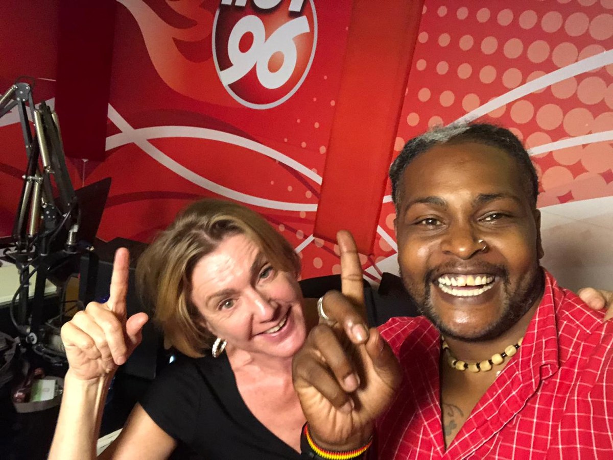 Anouschka and a presenter inside the Hot 96 radio studio