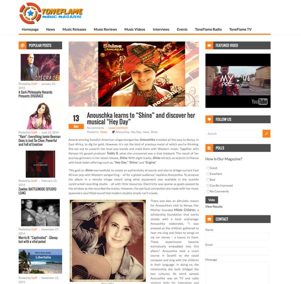 Press clipping: Toneflame, USA — Kenyans and their energy inspire Anouschka to shine