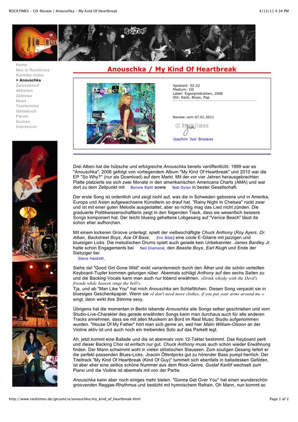 Press clipping: Rocktimes, Germany — My Kind of Heartbreak