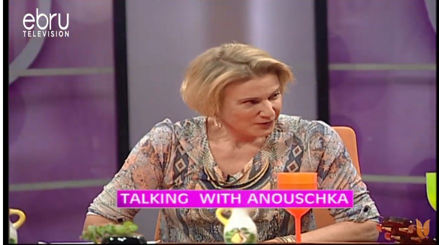 Ebru Television interview set with the caption Talking with Anouschka